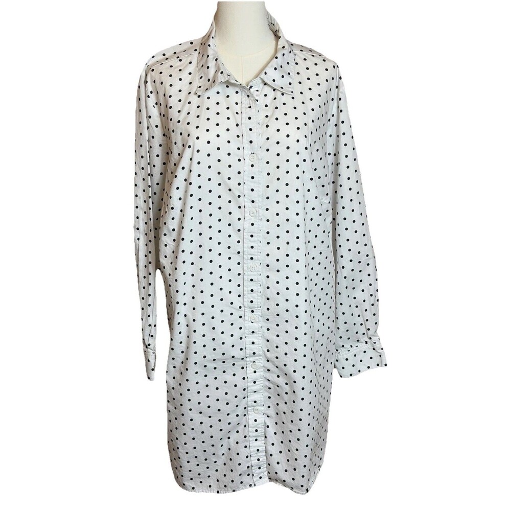 Woman Within Women’s 1X Polka Dot Collared Button-Up Shirt Dress Top Oversized